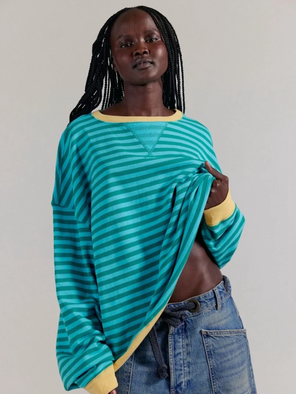 Free People Classic Striped Oversized Crewneck - Picture 4 of 8